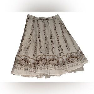 Chic Embroidered Beige Midi Skirt